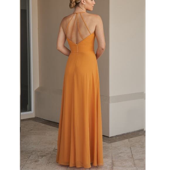 New B2 JASMINE Women's Butterscotch Cowl Neck Chiffon A-line Gown Size 12 - Picture 2 of 7